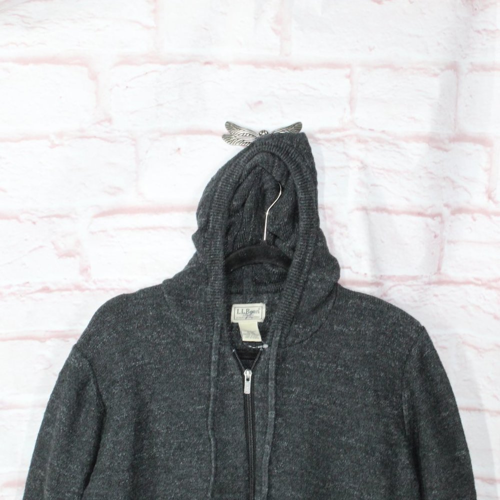 LL Bean Gray Organic Cotton Full Zip Hooded Knit Sweater Jacket Size XL - Picture 2 of 8
